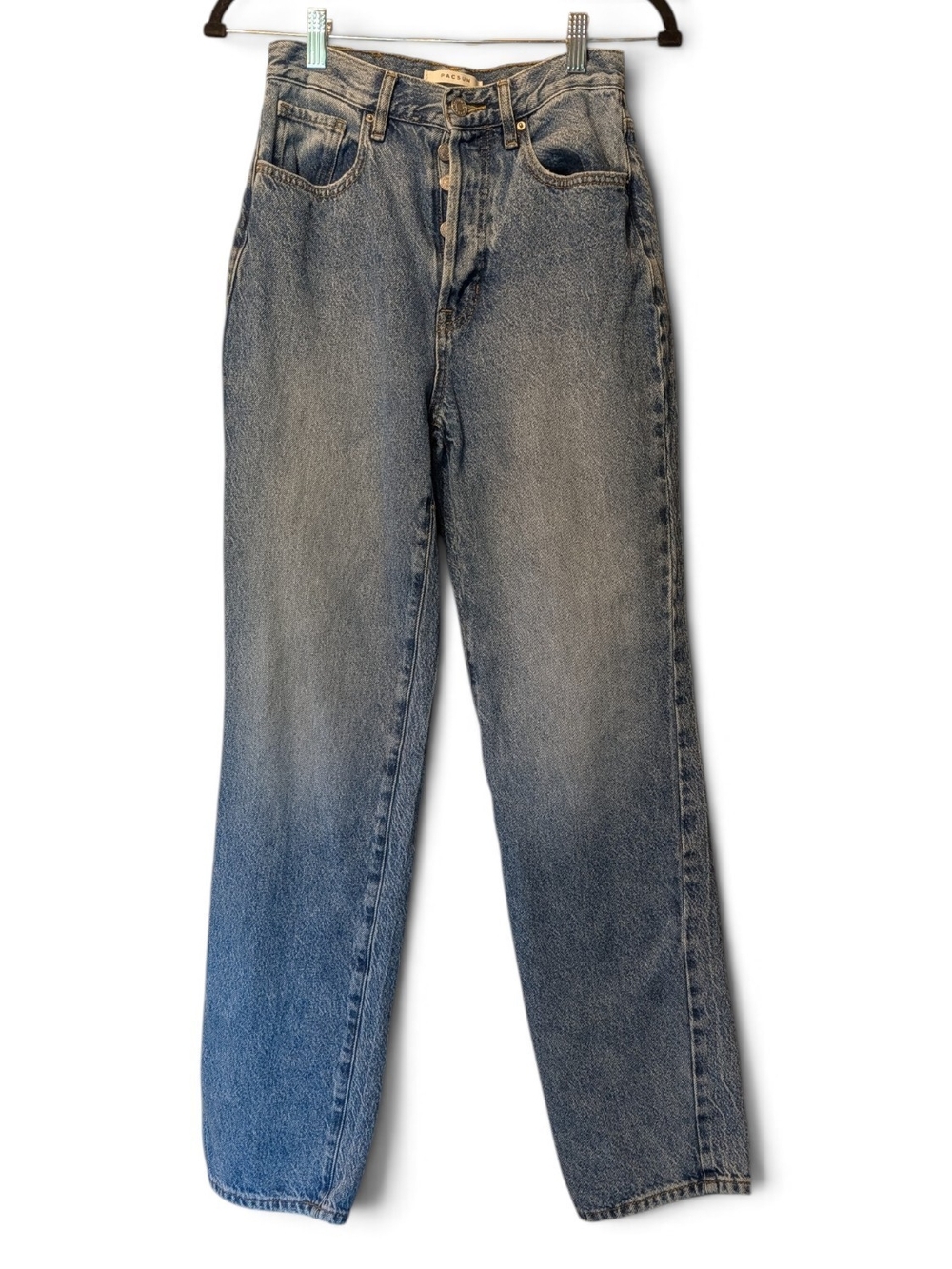 PacSun Women's Dad Jeans in Faded Blue Wash And Button Fly Size 26